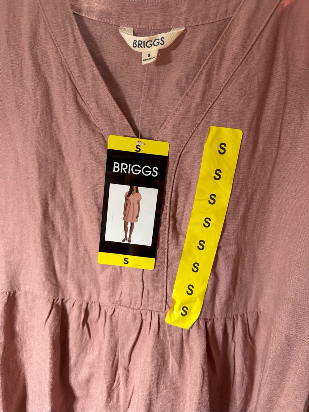 BRIGGS V-NECK SHORT SLEEVE LINEN BLEND DRESS MISTY MAUVE Pink S Small Bb pockets